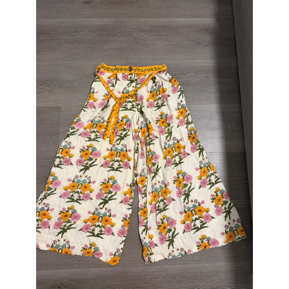 Patrons of Peace Floral Wide Leg Gaucho Pants Yellow Pink Cream Small